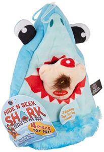 bow wow pet shark hide & seek plush dog toy set teeth (4-piece) pet teeth teasing toy (97659)