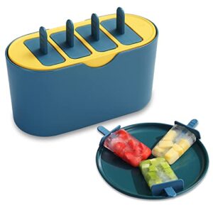 Kyraton Ice Pop Mould, Fresh Fruitsicle Frozen Pop Tray, Milticolored Set of 4 Popsicle Makers With Sticks. BPA Free.