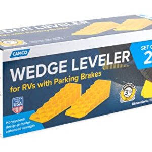 Camco Wedge RV Leveler, Set of 2 | Helps Your RV Appliances and Tanks Operate More Efficiently | Compatible with RVs with Parking Brakes | Yellow (44580)