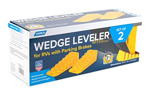 Camco Wedge RV Leveler, Set of 2 | Helps Your RV Appliances and Tanks Operate More Efficiently | Compatible with RVs with Parking Brakes | Yellow (44580)