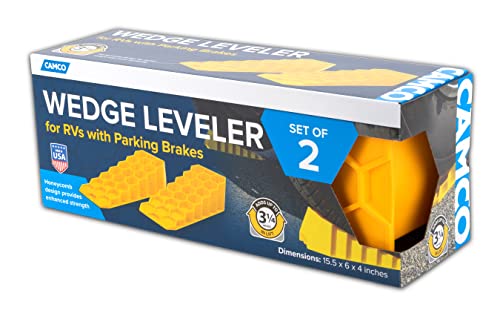 Camco Wedge RV Leveler, Set of 2 | Helps Your RV Appliances and Tanks Operate More Efficiently | Compatible with RVs with Parking Brakes | Yellow (44580)