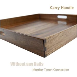 MAGIGO 22 x 22 Inches Large Square Black Walnut Wood Ottoman Tray with Handles, Serve Tea, Coffee or Breakfast in Bed, Classic Wooden Decorative Serving Tray