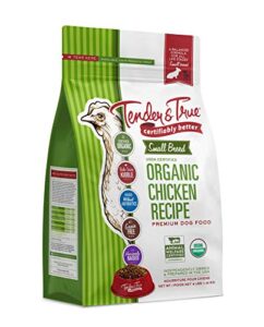 tender & true pet nutrition small breed organic chicken recipe dog food, 4 lb (46003)