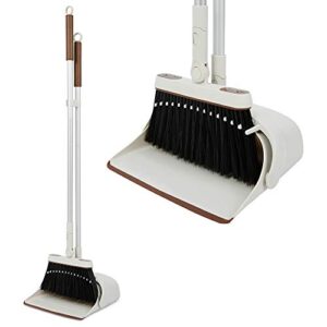 jekayla broom and dustpan set for home with 54" long handle, upright and lightweight dust pan and brush combo for kitchen room office lobby floor cleaning, brown and grey