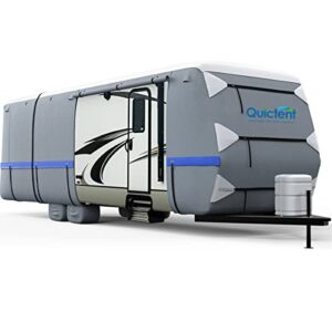 quictent upgraded travel trailer rv cover, extra-thick 6-ply camper cover, fits 27-30ft motorhome -breathable watertight quick-drying rip-stop anti-uv with 2 windproof straps, 4 tire covers