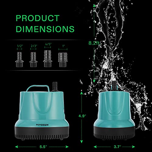 VIVOSUN 660GPH 40W Submersible Pump for Fish Tank, Pond, Aquarium, Hydroponic Systems with 5ft Power Cord and 4 Nozzles