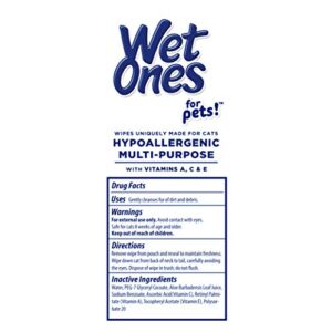 Wet Ones for Pets Hypoallergenic Multi-Purpose Wipes for Cats | Extra Gentle Fragrance-Free Cat Grooming Wipes with Vitamins A, C, & E, Wipes with Wet Lock Seal | 30 Count Pouch Cat Wipes