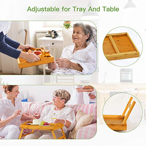 Pipishell Bamboo Bed Tray Table with Foldable Legs, Breakfast Tray with Handles, Ideal for Kids, Couples, Sofa, Bed, Eating, Working, Used As Laptop Desk Snack Tray - 2 Pack