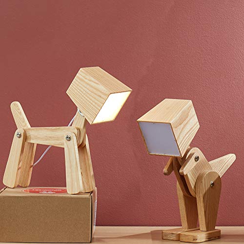 HROOME Kids Table Lamp - Wooden Dog and Dinosaur Desk Lamp