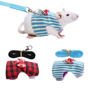 small pet walking harness vest and leash set for hamster rabbit ferret guinea pig walking training, small animal chest strap set:red grid + blue stripes,2pack,xs