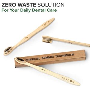 VIVAGO Biodegradable Charcoal Bamboo Toothbrushes Soft Bristles for Sensitive Teeth 10 Pack - Numbered for Easy Recognition - Compostable, Eco-Friendly, Natural, Reusable Wooden Toothbrush