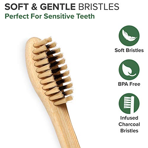 VIVAGO Biodegradable Charcoal Bamboo Toothbrushes Soft Bristles for Sensitive Teeth 10 Pack - Numbered for Easy Recognition - Compostable, Eco-Friendly, Natural, Reusable Wooden Toothbrush