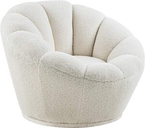 meridian furniture dream collection modern | contemporary faux sheepskin fur swivel accent chair, 34" w x 32.5" d x 25" h, white