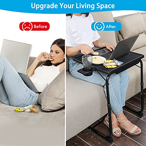 LORYERGO TV Tray Table - [2 Packs] Adjustable TV Dinner Tray Tables with 6 Height & 3 Tilt Angle, Folding TV Trays with Cup Holder for Bed & Sofa, Multifunctional TV Table Tray for Eating & Reading
