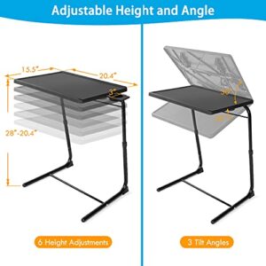 LORYERGO TV Tray Table - [2 Packs] Adjustable TV Dinner Tray Tables with 6 Height & 3 Tilt Angle, Folding TV Trays with Cup Holder for Bed & Sofa, Multifunctional TV Table Tray for Eating & Reading