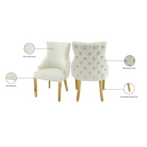 Meridian Furniture 730White-C Collection Modern | Contemporary Faux Leather Upholstered Dining Chair with Tufted Back and Gold Sturdy Stainless Steel Legs, Set of 2, 24" W x 25.5" D x 37.5" H, White