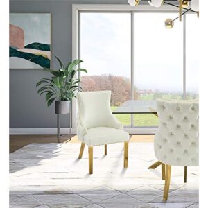 Meridian Furniture 730White-C Collection Modern | Contemporary Faux Leather Upholstered Dining Chair with Tufted Back and Gold Sturdy Stainless Steel Legs, Set of 2, 24" W x 25.5" D x 37.5" H, White