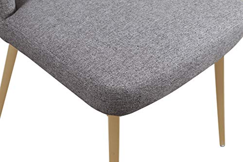 Meridian Furniture Eleanor Collection Modern | Contemporary Linen Upholstered Dining Chair with Channel Tufted Wing Back and Brushed Gold Legs, Set of 2, 20" W x 23.5" D x 35.5" H, Grey