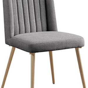 Meridian Furniture Eleanor Collection Modern | Contemporary Linen Upholstered Dining Chair with Channel Tufted Wing Back and Brushed Gold Legs, Set of 2, 20" W x 23.5" D x 35.5" H, Grey