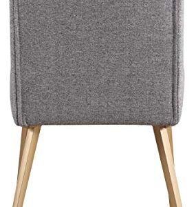 Meridian Furniture Eleanor Collection Modern | Contemporary Linen Upholstered Dining Chair with Channel Tufted Wing Back and Brushed Gold Legs, Set of 2, 20" W x 23.5" D x 35.5" H, Grey