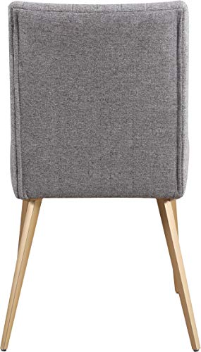 Meridian Furniture Eleanor Collection Modern | Contemporary Linen Upholstered Dining Chair with Channel Tufted Wing Back and Brushed Gold Legs, Set of 2, 20" W x 23.5" D x 35.5" H, Grey