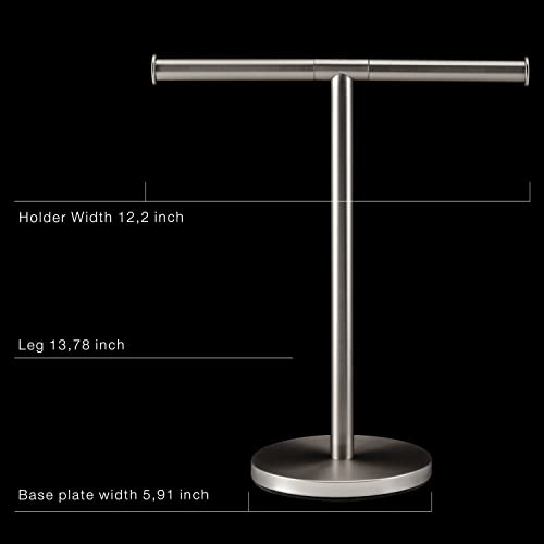 Debodda Modern Hand Towel Stand for Bathroom, Kitchen or Vanity, Height 13.78”, Free Standing Matte Satin Countertop Rack with Balanced Base, Perfect Hand Towel Holder, Dual Washcloth Display