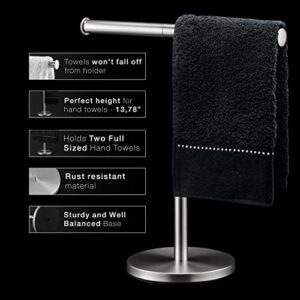 Debodda Modern Hand Towel Stand for Bathroom, Kitchen or Vanity, Height 13.78”, Free Standing Matte Satin Countertop Rack with Balanced Base, Perfect Hand Towel Holder, Dual Washcloth Display