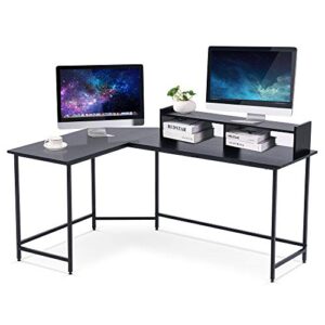 ivinta modern l-shaped computer office desk, gaming corner desk with monitor stand, home office study writing table workstation for small spaces