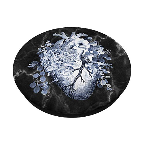 Blue vintage Anatomy human heart with roses, botanical heart PopSockets Swappable PopGrip