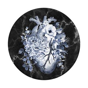 Blue vintage Anatomy human heart with roses, botanical heart PopSockets Swappable PopGrip