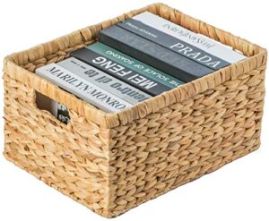 natural woven water hyacinth wicker rectangular storage bin basket with handles, large
