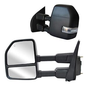 wllw towing mirrors for ford f250 f350 f450 f-550 super duty 2017 2018 2019 2020 with power, heated, temperature sensor, turn signal light, spot auxiliary lamp pickup truck