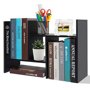 hossejoy adjustable desktop bookshelf office organizer desk storage organizer display shelf rack, counter top bookcase, black