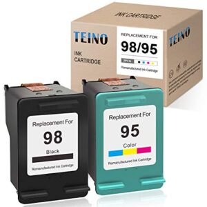 teino remanufactured ink cartridge replacement for hp 98 95 use with hp officejet 100 h470 8030 6310 150 6300 deskjet 5940 photosmart 2575 2570 c4100 d5160 d5069 8050 (black, tri-color, 2-pack)