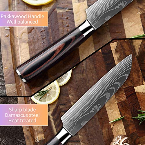 KEPEAK Santoku Knife 5 Inch, Kitchen Chopping Knives for Vegetable Fruit Cutting Slicing, High Carbon Steel, Pakkawood Handle