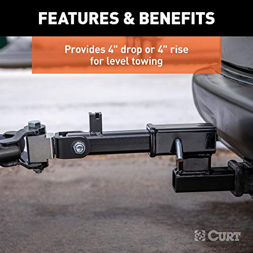 CURT 45798 Trailer Hitch Adapter, 2-Inch Receiver, 4-in Drop or Rise, 7,500 lbs , black