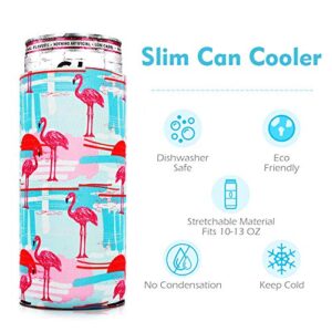 Skinny Can Cooler [ 2 Pack ] Slim Can Cooler for Slim Beer & Hard Seltzer, Skinny Beer Cans Coolie Skinny Insulators, Can Cooler Sleeve Flamingo