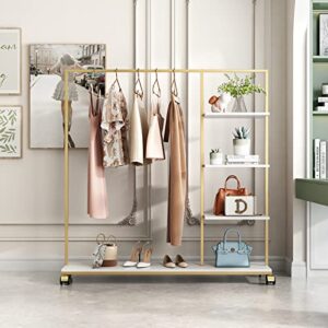 fonechin metal gold clothing rack for boutique use, heavy duty garment rack with shelves for retail display (59l inches)