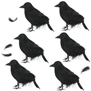 ucsaji 6pcs halloween black realistic crow halloween props black feathered crow simulation animal model for party decoration