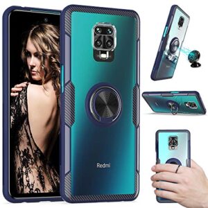 qseel for xiaomi (redmi note 9s /redmi note 9 pro/redmi note 9 pro max) clear ring armor case, shockproof cover defender combined with soft tpu rim, crystal acrylic panel and built-in holder (blue)