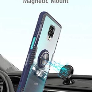 QSEEL for Xiaomi (Redmi Note 9S /Redmi Note 9 Pro/Redmi Note 9 Pro Max) Clear Ring Armor Case, Shockproof Cover Defender Combined with Soft TPU Rim, Crystal Acrylic Panel and Built-in Holder (Blue)