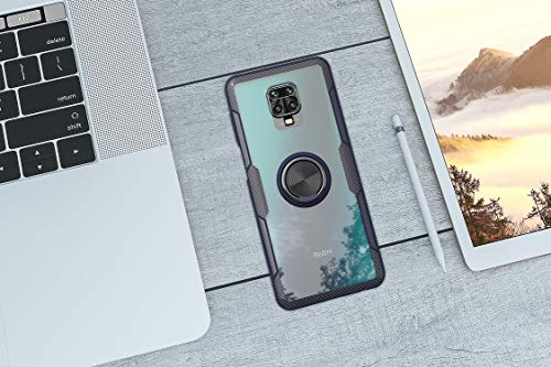 QSEEL for Xiaomi (Redmi Note 9S /Redmi Note 9 Pro/Redmi Note 9 Pro Max) Clear Ring Armor Case, Shockproof Cover Defender Combined with Soft TPU Rim, Crystal Acrylic Panel and Built-in Holder (Blue)