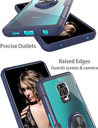 QSEEL for Xiaomi (Redmi Note 9S /Redmi Note 9 Pro/Redmi Note 9 Pro Max) Clear Ring Armor Case, Shockproof Cover Defender Combined with Soft TPU Rim, Crystal Acrylic Panel and Built-in Holder (Blue)
