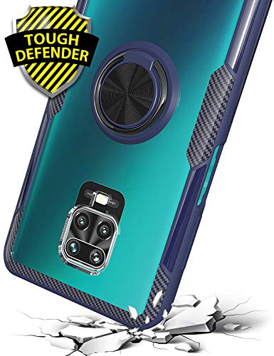 QSEEL for Xiaomi (Redmi Note 9S /Redmi Note 9 Pro/Redmi Note 9 Pro Max) Clear Ring Armor Case, Shockproof Cover Defender Combined with Soft TPU Rim, Crystal Acrylic Panel and Built-in Holder (Blue)