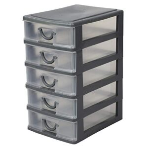 5-tier tall drawer organizer (grey), by home basics | bedroom, office, and bathroom drawer organizer with easy grab handles | stackable and compact