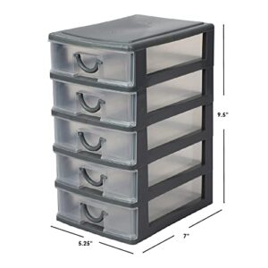 5-Tier Tall Drawer Organizer (Grey), By Home Basics | Bedroom, Office, and Bathroom Drawer Organizer With Easy Grab Handles | Stackable and Compact