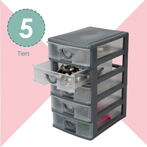 5-Tier Tall Drawer Organizer (Grey), By Home Basics | Bedroom, Office, and Bathroom Drawer Organizer With Easy Grab Handles | Stackable and Compact