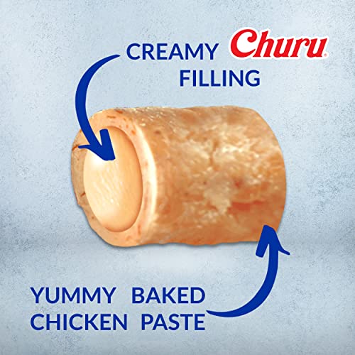 INABA Churu Bites for Cats, Grain-Free, Soft/Chewy Baked Chicken Wrapped Churu Filled Cat Treats with Vitamin E, 0.35 Ounces Each Tube| 24 Tubes Total (3 per Pack), Tuna with Salmon Recipe