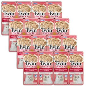 INABA Twin Packs for Cats, Grain-Free Shredded Chicken & Broth Gelée Side Dish/Topper Pouch, 1.4 Ounces per Serving, 22.4 Ounces Total (16 Servings), Tuna & Chicken Recipe in Tuna Broth