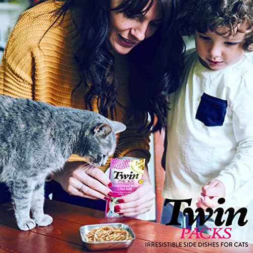 INABA Twin Packs for Cats, Grain-Free Shredded Chicken & Broth Gelée Side Dish/Topper Pouch, 1.4 Ounces per Serving, 22.4 Ounces Total (16 Servings), Tuna & Chicken Recipe in Tuna Broth